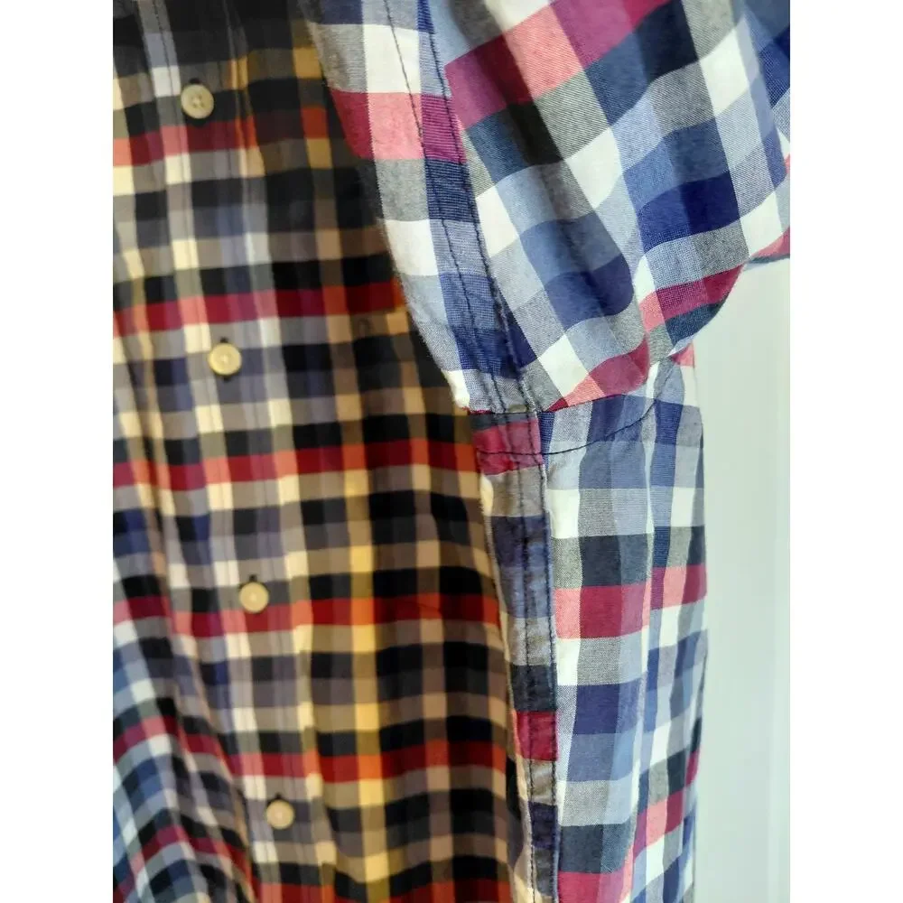 Banana Republic Soft Wash Standard Fit Plaid Button Up Shirt Mens L Blue Preppy
